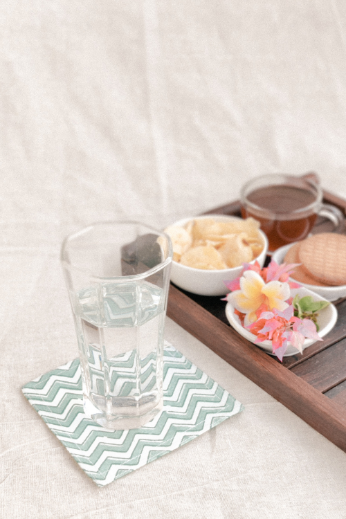 Green Chevron Cloth Coasters By Ekatra - Set Of 6 X 3