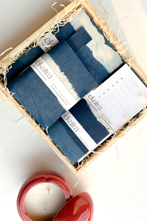 Ekatra Eco Friendly Indigo Stripes Stationery Loaded Gift Hamper