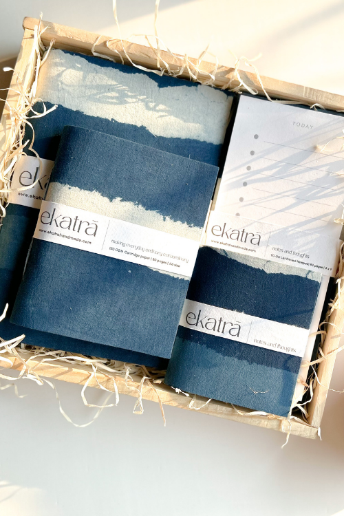 Ekatra Eco Friendly Indigo Stripes Stationery Loaded Gift Hamper