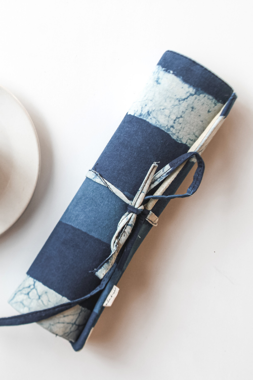 Ekatra Indigo Stripes Durable Cotton Fabric Roll Up Case( Set Of 2 )