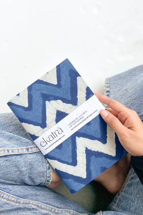 Ekatra A5 Handmade Journal  - Indigo Chevron ( Set Of 2 )