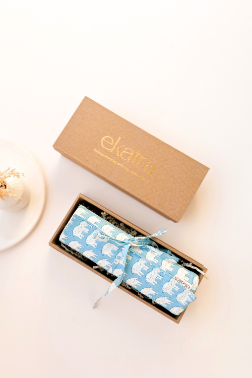 Ekatra Elephant Motif Durable Cotton Fabric Roll Up Case ( Set Of 2 )