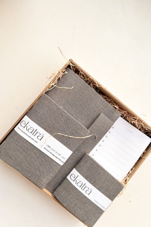 Ekatra Eco Friendly Solid Grey Stationery Loaded Gift Hamper