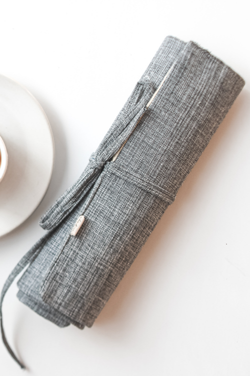 Ekatra Solid Grey Stripes Durable Cotton Fabric Roll Up Case ( Set Of 2 )