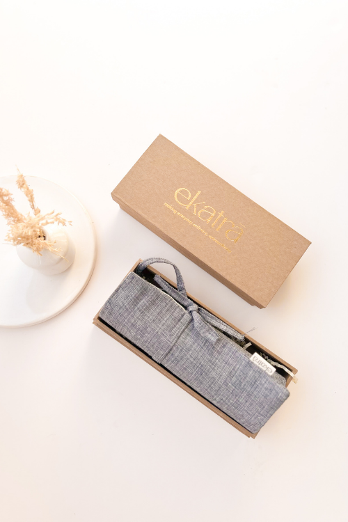 Ekatra Solid Grey Stripes Durable Cotton Fabric Roll Up Case ( Set Of 2 )