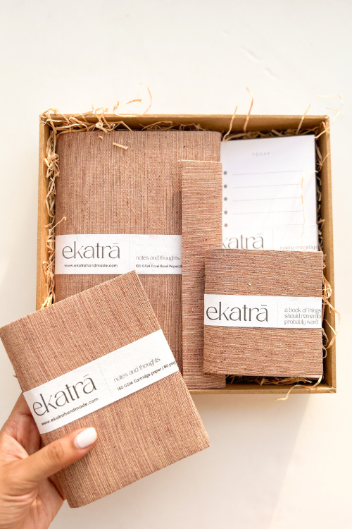 Ekatra Eco Friendly Solid Beige Stationery Loaded Gift Hamper