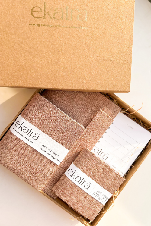 Ekatra Eco Friendly Solid Beige Stationery Loaded Gift Hamper