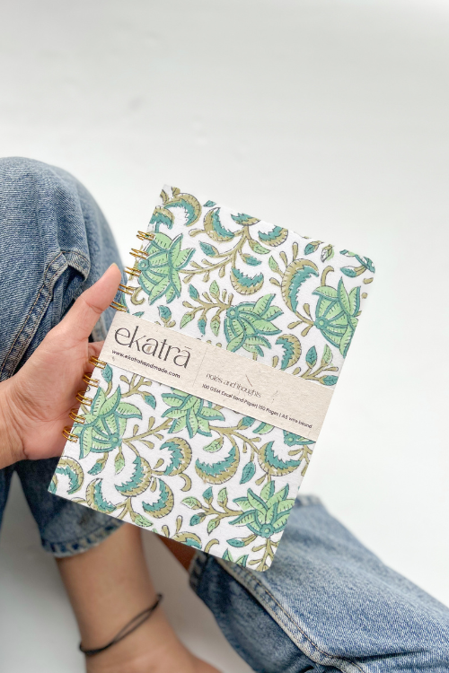 A5 Wire Bound Ruled Journal By Ekatra - Green Floral ( Set Of 2 )