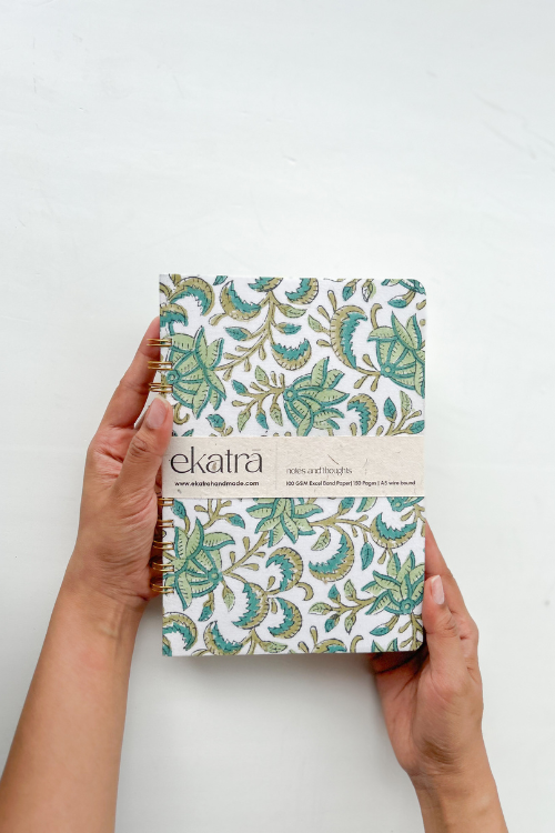 A5 Wire Bound Ruled Journal By Ekatra - Green Floral ( Set Of 2 )
