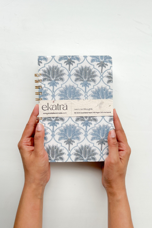 A5 Wire Bound Ruled Journal By Ekatra - Blue Lotus ( Set Of 2 )