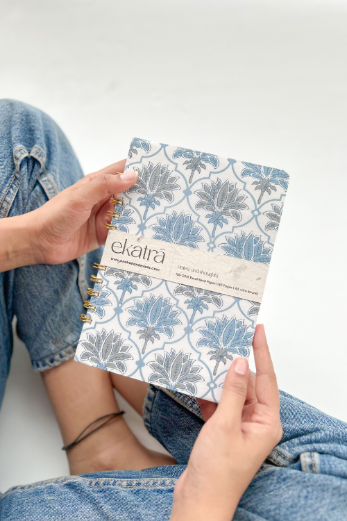 A5 Wire Bound Ruled Journal By Ekatra - Blue Lotus ( Set Of 2 )