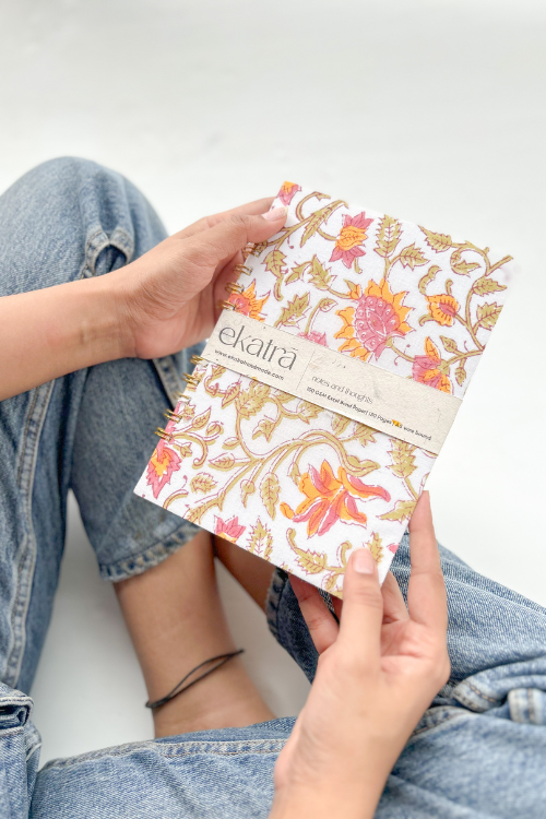 A5 Wire Bound Ruled Journal By Ekatra - Pink Floral ( Set Of 2 )