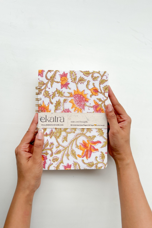 A5 Wire Bound Ruled Journal By Ekatra - Pink Floral ( Set Of 2 )