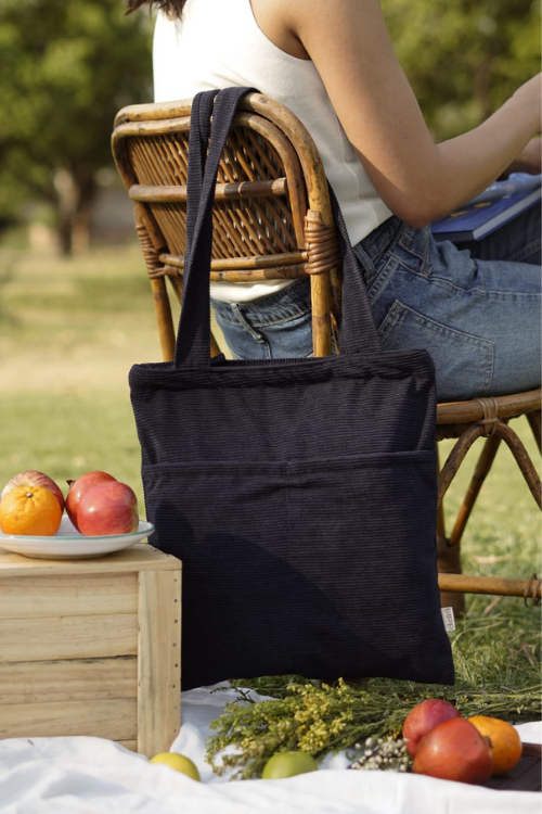 Ekatra Minimalist Corduroy Day Tote - Midnight Sky