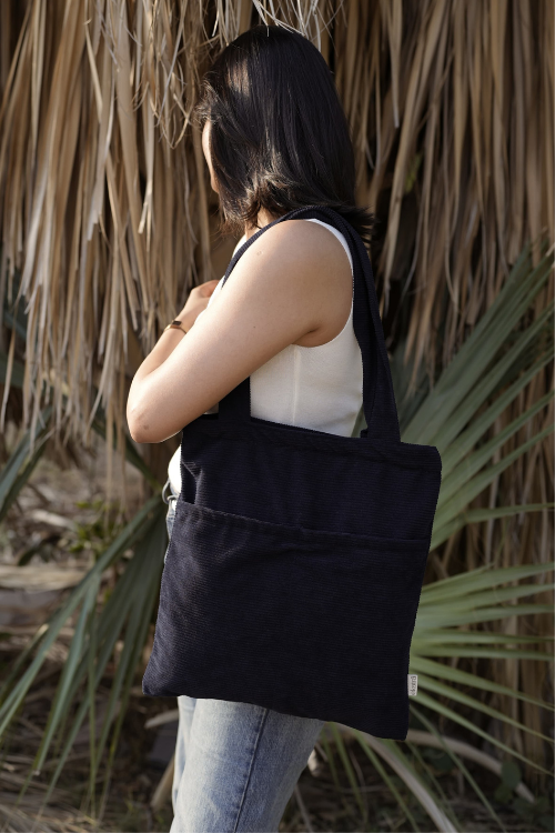 Ekatra Minimalist Corduroy Day Tote - Midnight Sky