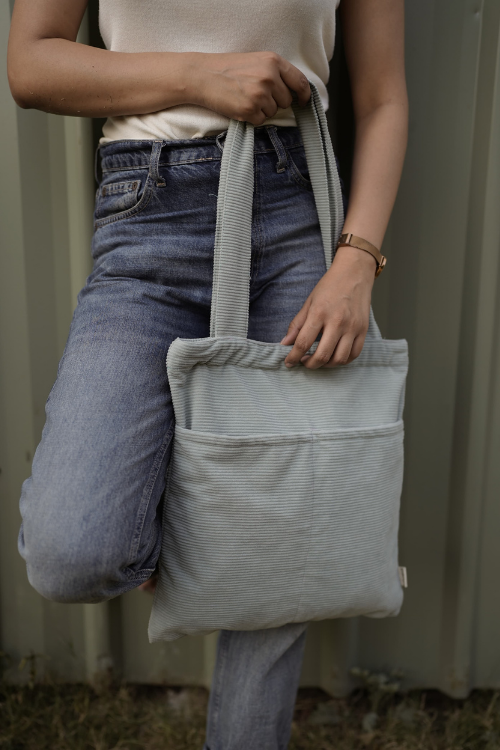 Ekatra Minimalist Corduroy Day Tote - Sage