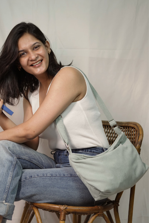 Ekatra Minimalist Corduroy Sling Bag -Sage