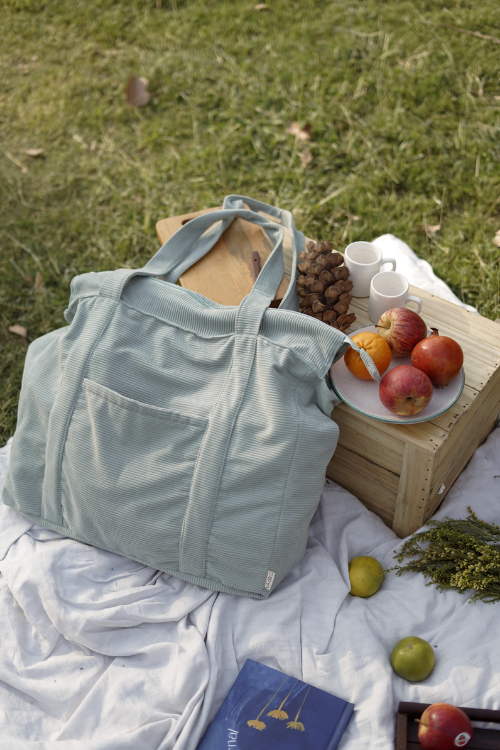 Ekatra Minimalist Corduroy Shoppers Tote - Sage