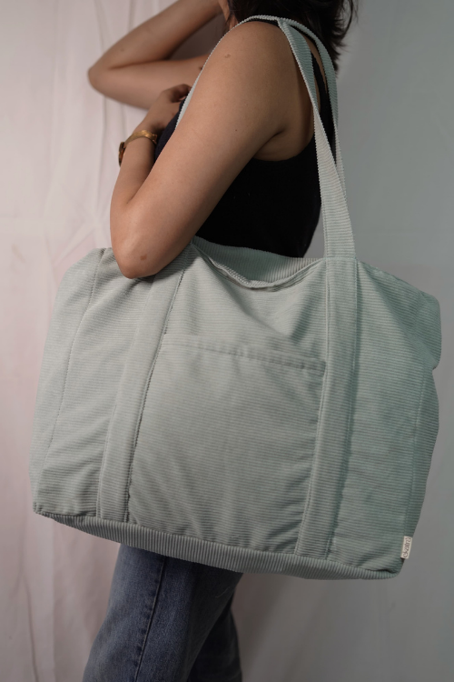 Ekatra Minimalist Corduroy Shoppers Tote - Sage