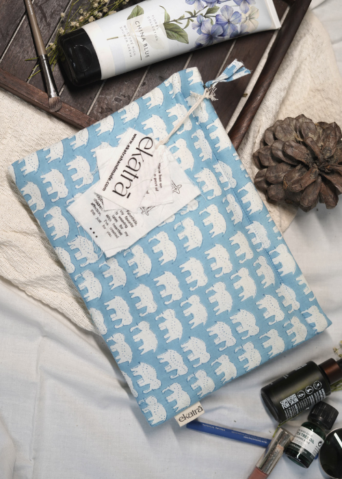 Ekatra Elephant Motif Cotton Travel Pouch/Organizer ( Set Of 2 )