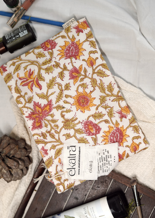 Ekatra Pink Floral Cotton Travel Pouch/Organizer ( Set Of 2 )