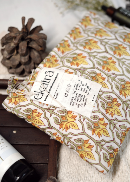 Ekatra Yellow Floral Cotton Travel Pouch/Organizer ( Set Of 2 )