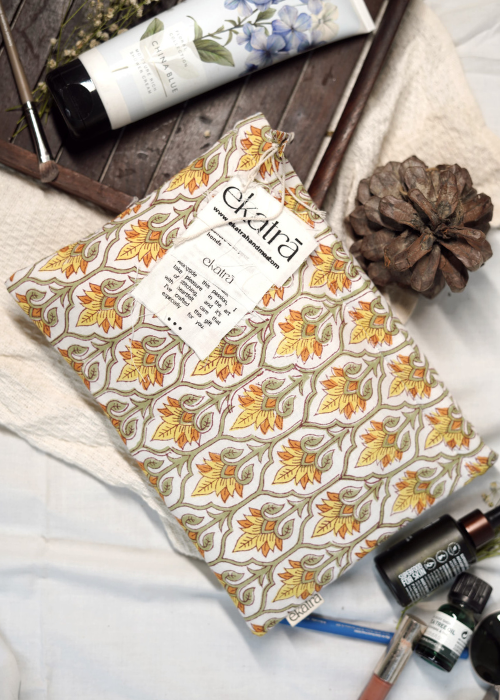 Ekatra Yellow Floral Cotton Travel Pouch/Organizer ( Set Of 2 )