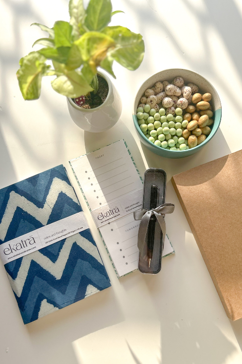 Sustainable Productivity Gift Hamper By Ekatra - Indigo Chevron