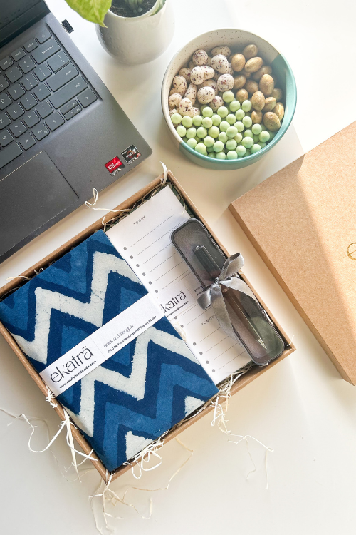 Sustainable Productivity Gift Hamper By Ekatra - Indigo Chevron