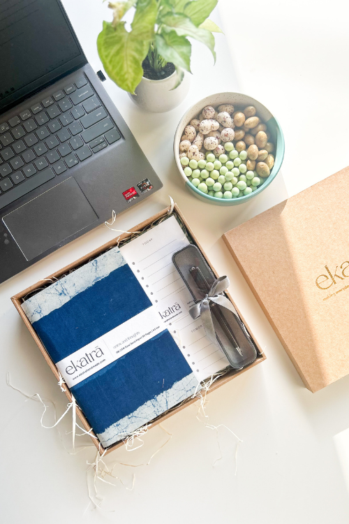 Sustainable Productivity Gift Hamper By Ekatra - Indigo Stripes