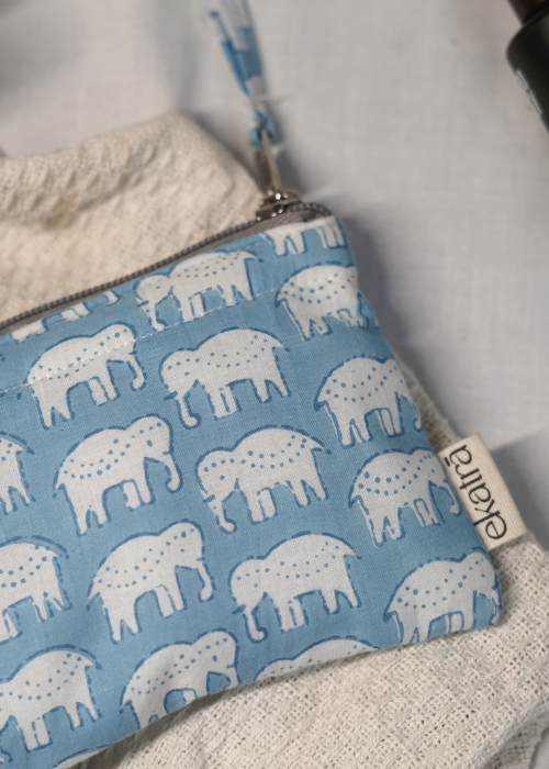 Ekatra Sustainable Cotton Travel Pouch/Organizer( Small Pouch ) - Elephant Motif ( Set Of 3 )