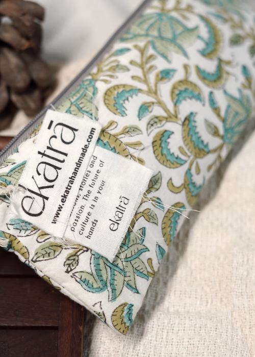 Ekatra Sustainable Cotton Travel Pouch/Organizer( Small Pouch ) - Green Floral ( Set Of 3 )