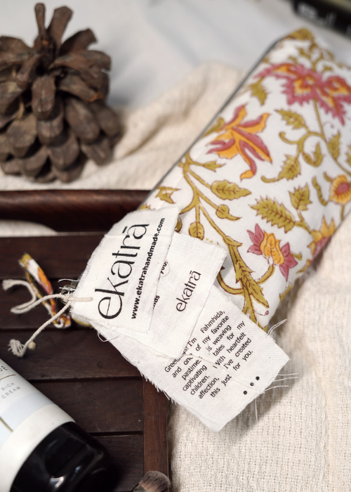 Ekatra Sustainable Cotton Travel Pouch/Organizer( Small Pouch ) - Pink Floral  (Set Of 3 )