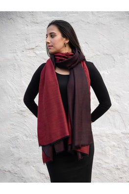 Exclusive Reversible Soft Kashmiri Wool Shawl - Wine Red & Dark Brown