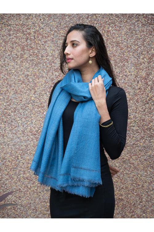 TICH Fine, Soft Himachal Wool Plain Stole - Warm Blue