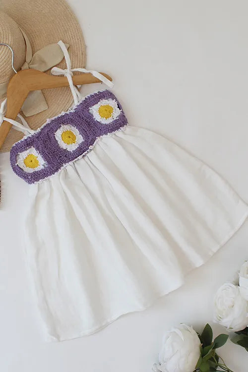 Ajoobaa Crochet "Floral" Frock - White