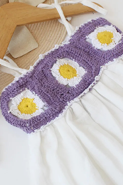 Ajoobaa Crochet "Floral" Frock - White