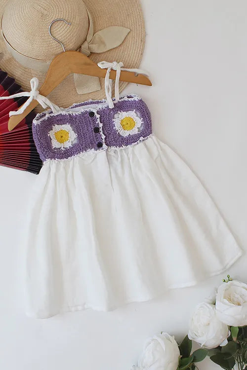 Ajoobaa Crochet "Floral" Frock - White