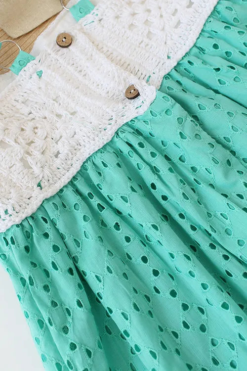Ajoobaa "Crochet" Summer Schiffli Frock - Green