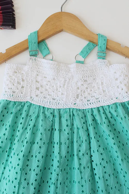 Ajoobaa "Crochet" Summer Schiffli Frock - Green