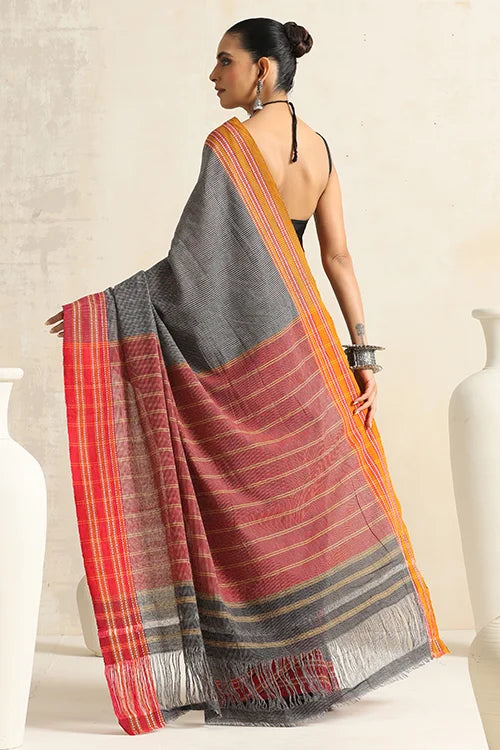 Punarjeevana Red - Yellow Ganga Jamuna Border - Jowar Motif Reversible Gomi Teni