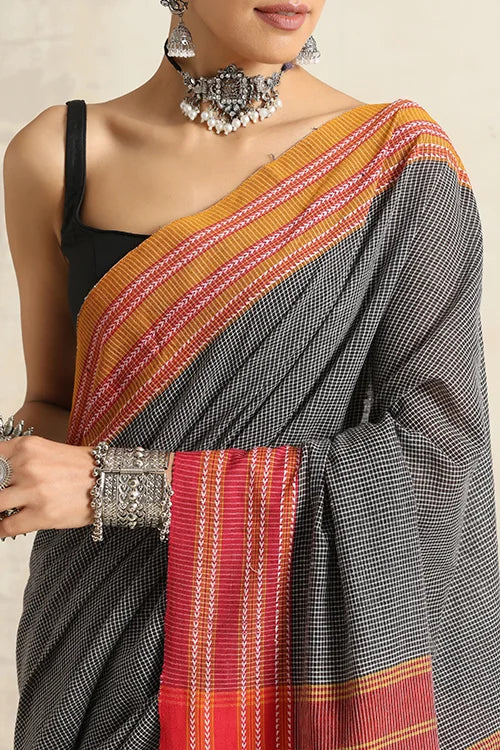 Punarjeevana Red - Yellow Ganga Jamuna Border - Jowar Motif Reversible Gomi Teni