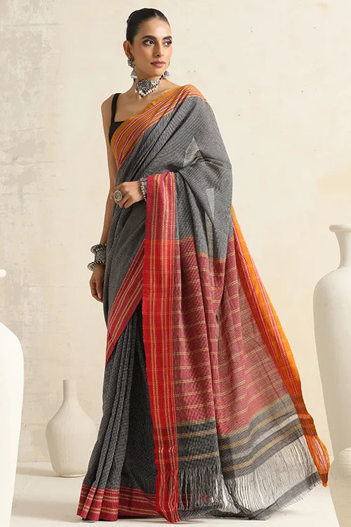 Punarjeevana Red - Yellow Ganga Jamuna Border - Jowar Motif Reversible Gomi Teni