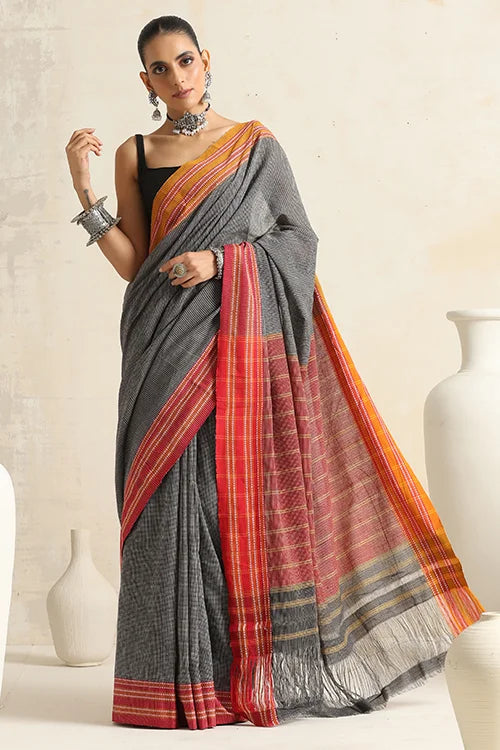 Punarjeevana Red - Yellow Ganga Jamuna Border - Jowar Motif Reversible Gomi Teni