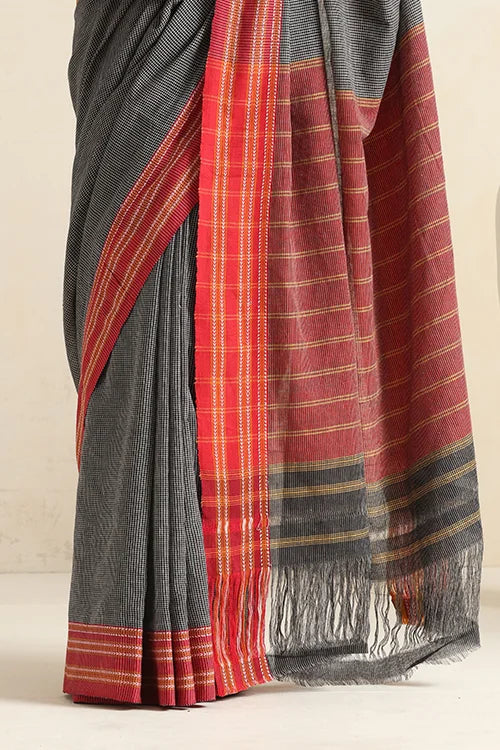 Punarjeevana Red - Yellow Ganga Jamuna Border - Jowar Motif Reversible Gomi Teni