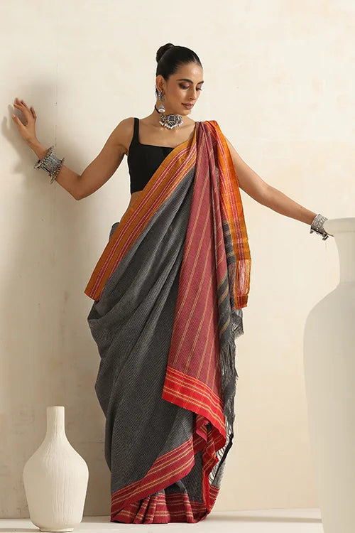 Punarjeevana Red - Yellow Ganga Jamuna Border - Jowar Motif Reversible Gomi Teni