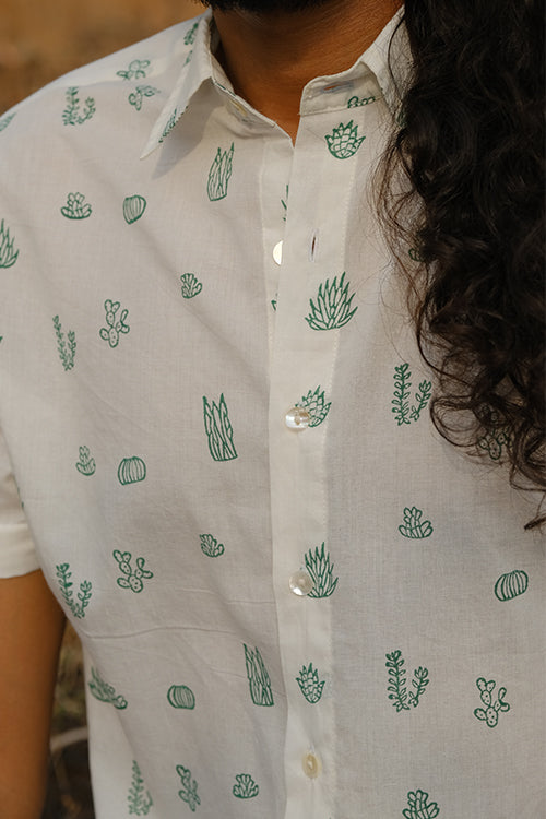 Okhai 'Prickly' Pure Cotton Hand Block Printed Half Sleeves Shirt