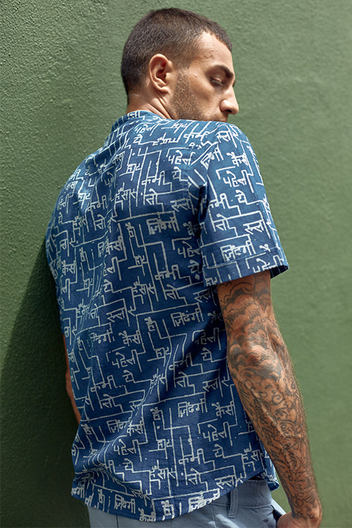 Blue Sienna Printed Pure Cotton Half Sleeves Shirt For Men Online.