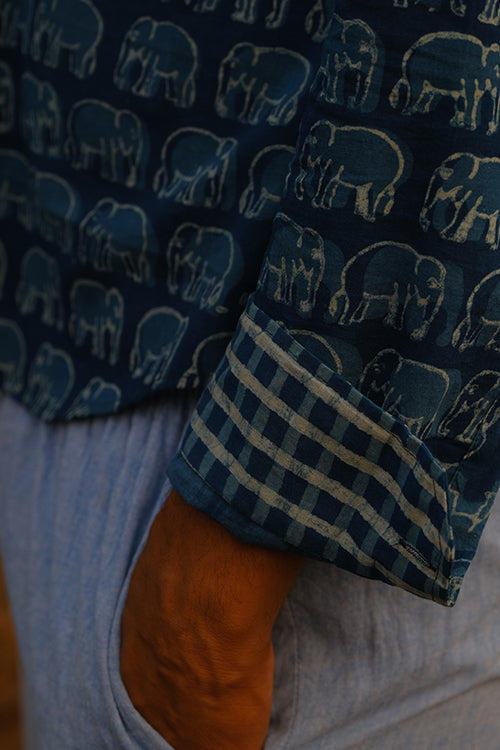 Okhai 'Sea Kale' Pure Cotton Hand Block Full Sleeves Shirt