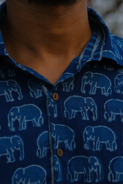 Okhai 'Sea Kale' Pure Cotton Hand Block Full Sleeves Shirt